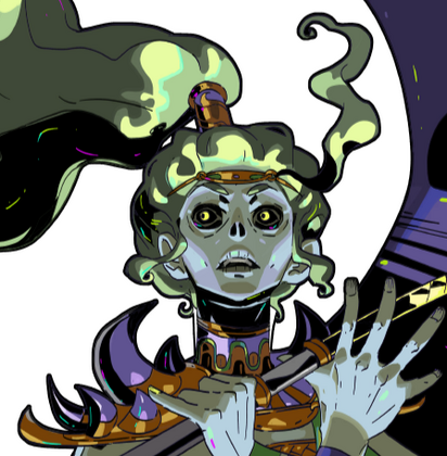 [id: a pciture of tisiphone from hades. end id.]